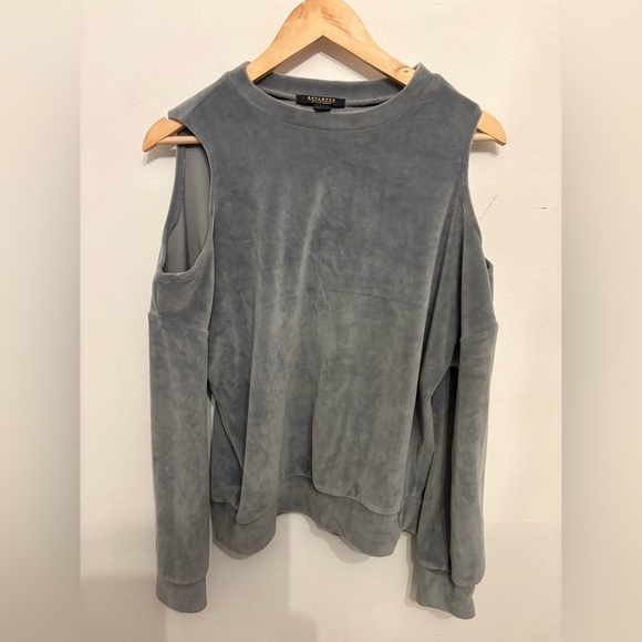 Revamped Tops - Revamped Slate Gray Cold Shoulder Sweatshirt